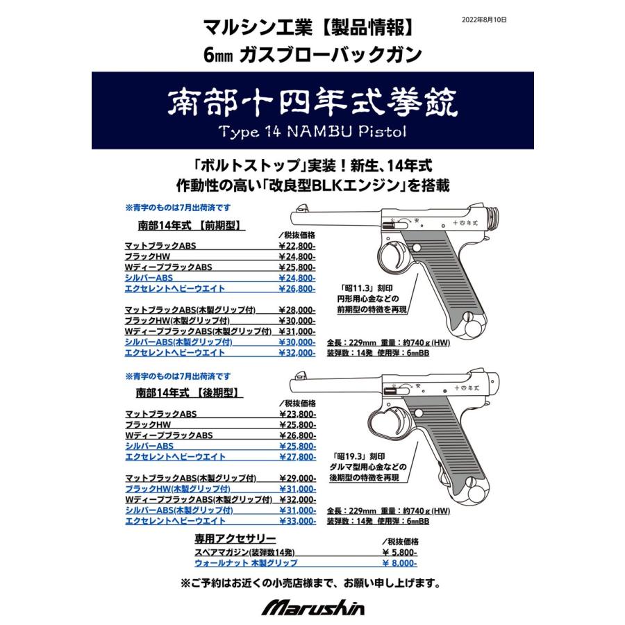 マルシン 南部14年式 後期型 WディープブラックABS プラグリップ仕様