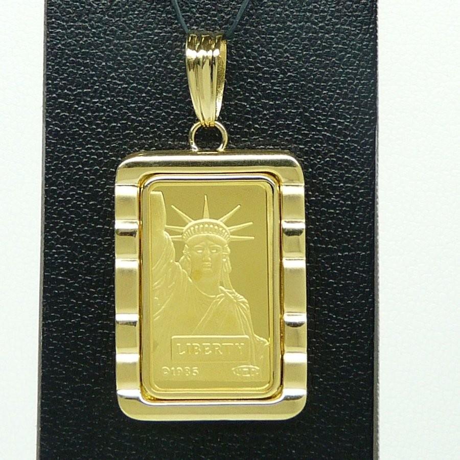 【２点セット】 リバティコイン　K24（純金　K24）　10ｇ　リバティコイン インゴット　自由の女神　金貨　K18枠付きペンダントトップ 【NA2883812125】(104720円)