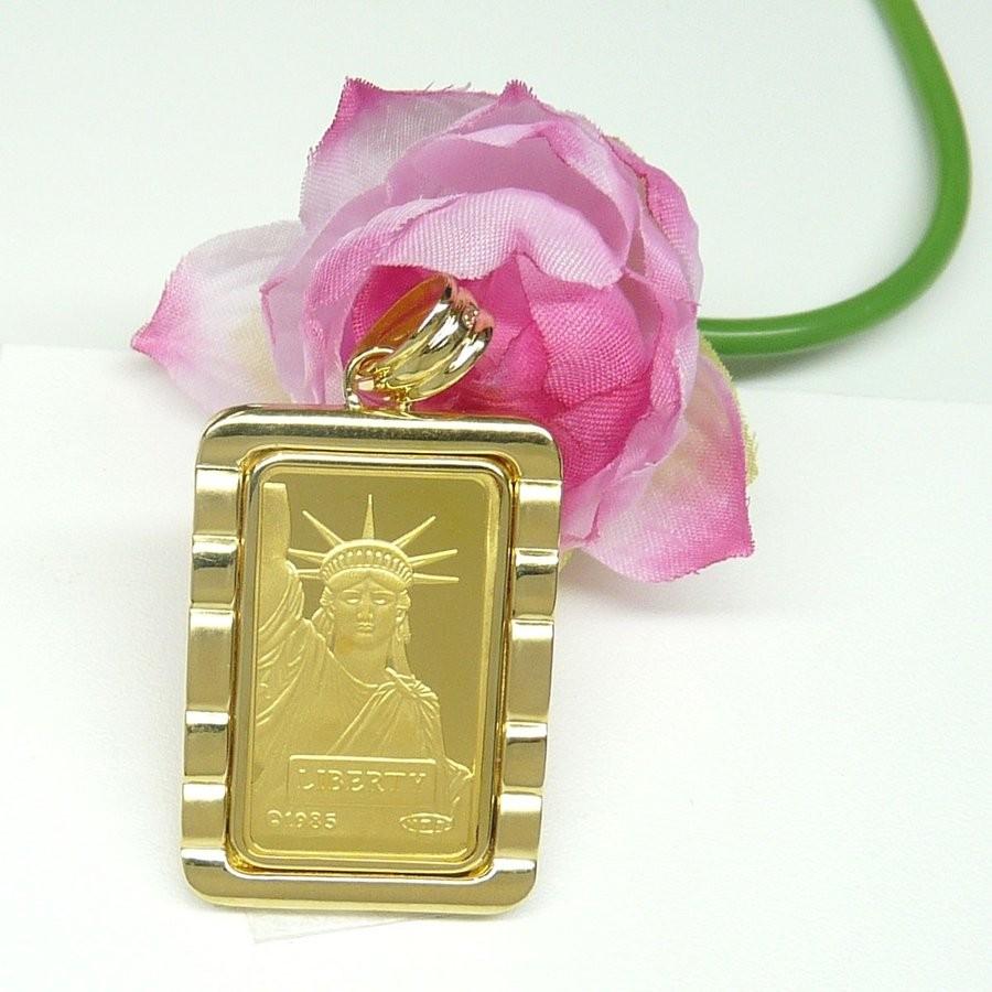 【２点セット】 リバティコイン　K24（純金　K24）　10ｇ　リバティコイン インゴット　自由の女神　金貨　K18枠付きペンダントトップ 【NA2883812125】(104720円)