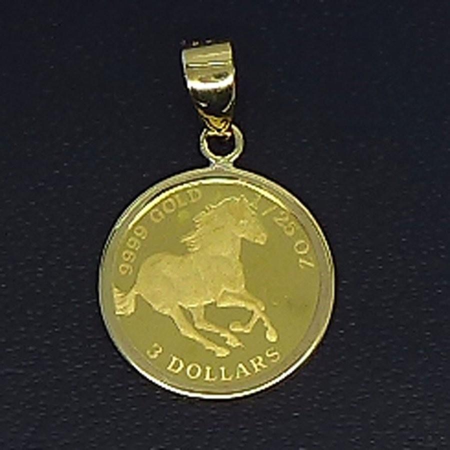 ツバル/ホースコイン金貨 K24（純金　K24）　1/25オンス　ホースコイン K18枠付きペンダントトップ