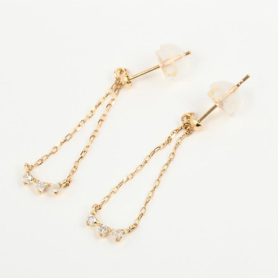 K18　18金　イエローゴールド　ロングチェーン　ダイヤピアス