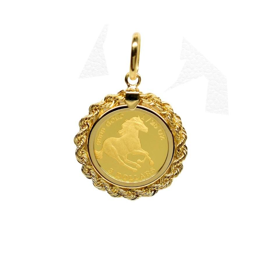 ツバル/ホースコイン金貨 K24（純金 K24） 1/25オンス ホースコイン K18枠付きペンダント