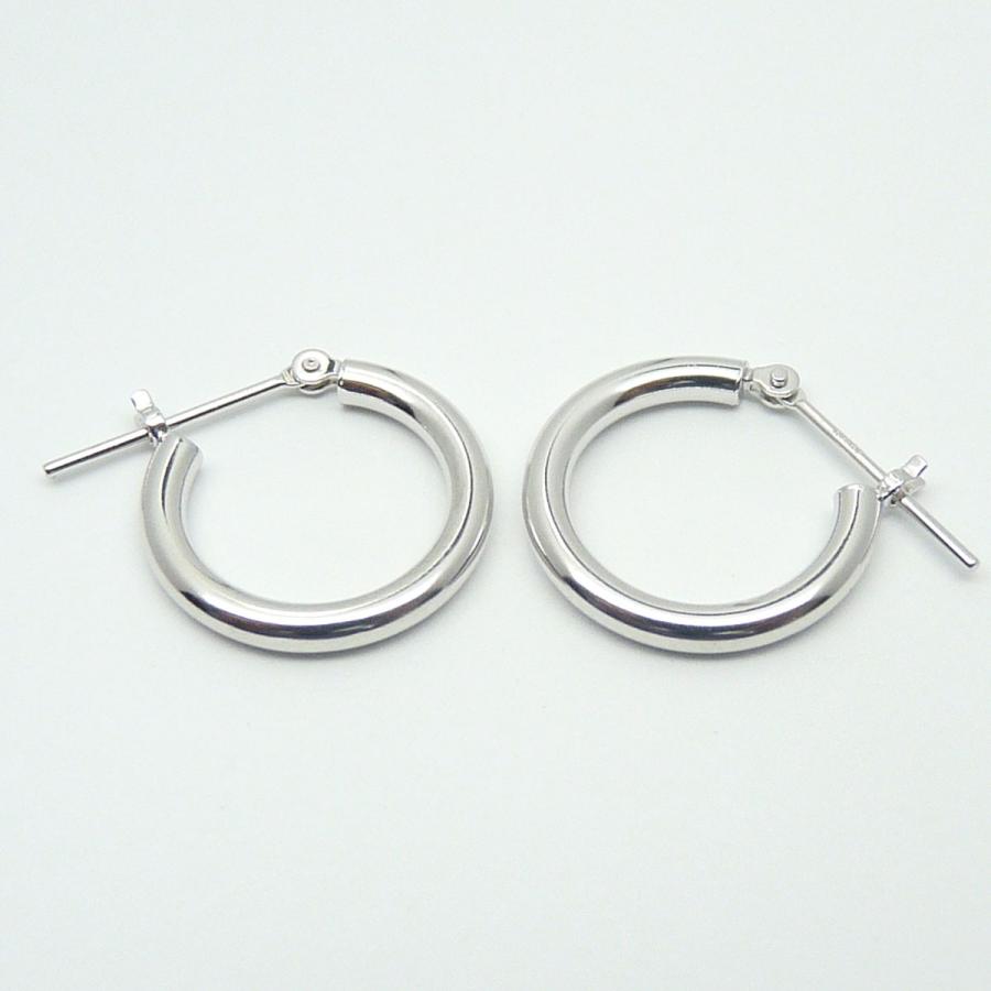 2個ペア）K14WG 14金 ホワイトゴールド 定番 フープピアス 2mm×13mm 
