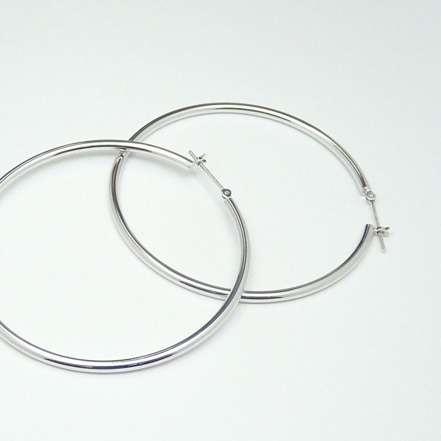 K14WG　14金　ホワイトゴールド　定番　フープピアス 2mm×50mm（2個ペア）