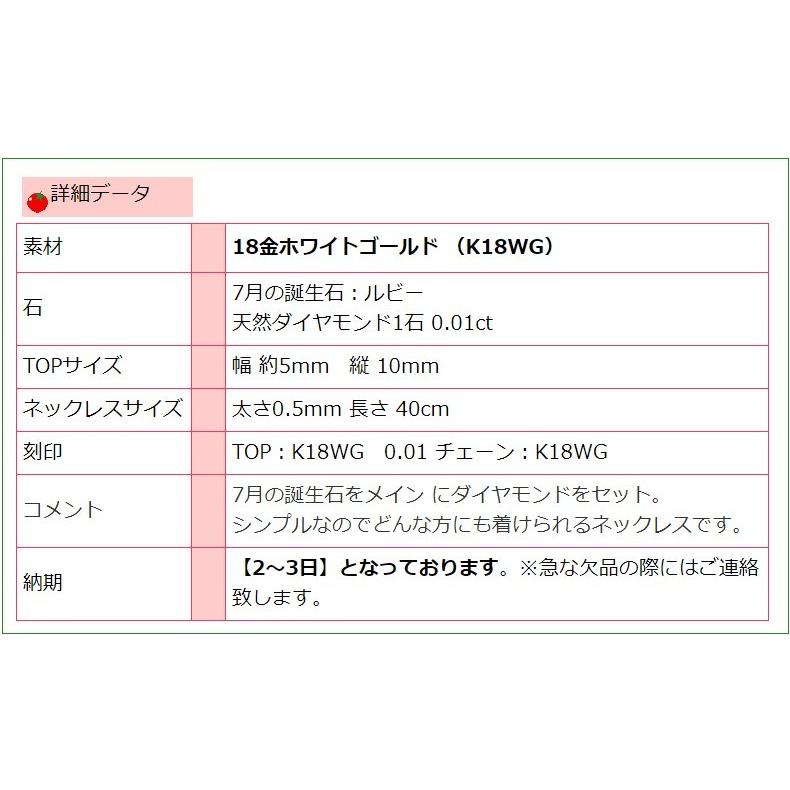 K18WG　誕生石シリーズ　プチネックレス　7月　ルビー　_9
