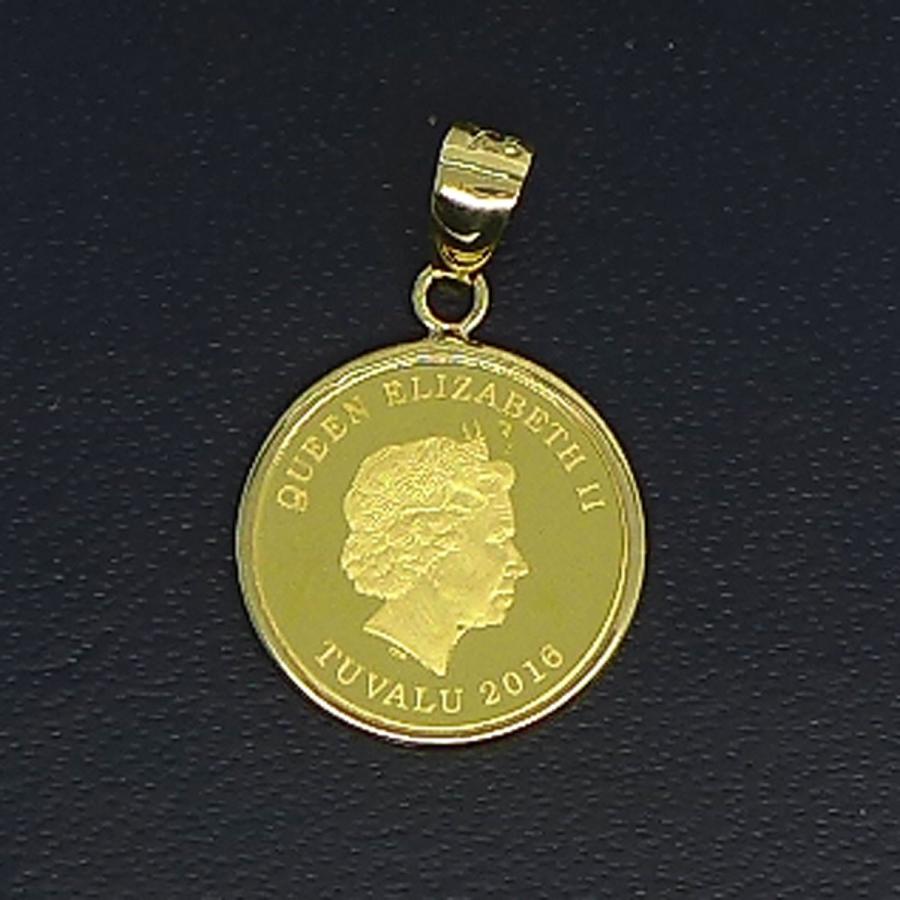ツバル/ホースコイン金貨 K24（純金　K24）　1/25オンス　ホースコイン K18枠付きペンダントトップ 純金　K24 約1