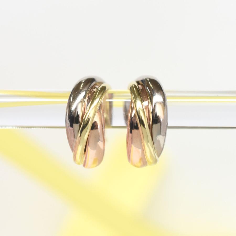 K18 18金 トリニティー 3カラー フープピアス 4mm×10mm（2個