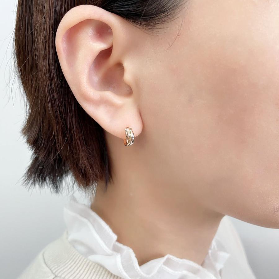 K18 3カラー トリニティーフープピアス k18 スリーカラー フープピアス レディース 3連 トリニティ 地