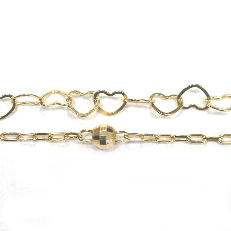 tomatosarada K18 18金 ハート＆アズキ2連ミラーボール ブレスレット