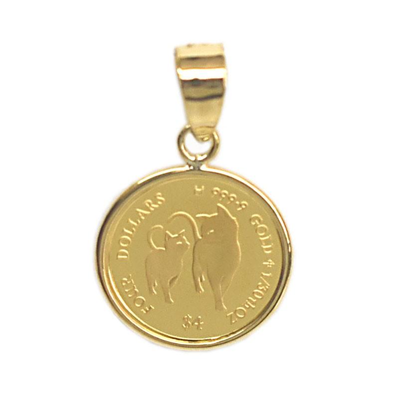 2020 Mother's Love Coin  キャット micio&micia（ミーチョとミーチャ）&times;エリザベス女王 1/30オンス（純金）　コイン　K18枠付きペンダントトップ