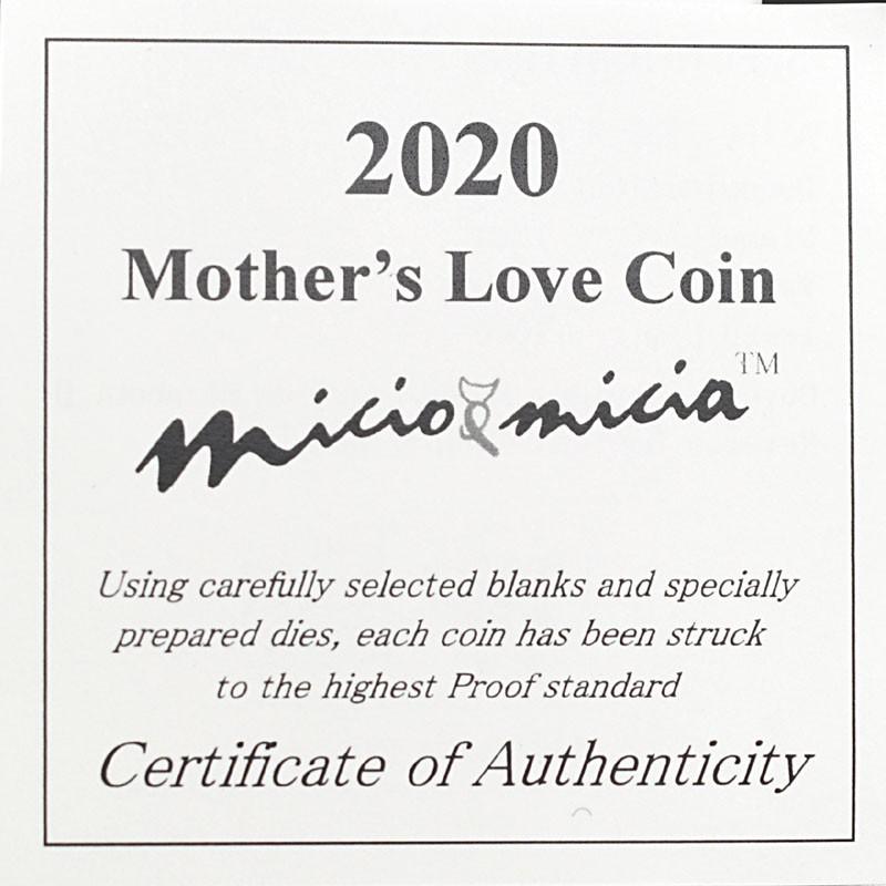 2020 Mother's Love Coin  キャット micio&micia（ミーチョとミーチャ）&times;エリザベス女王 1/30オンス（純金）　コイン　K18枠付きペンダントトップ