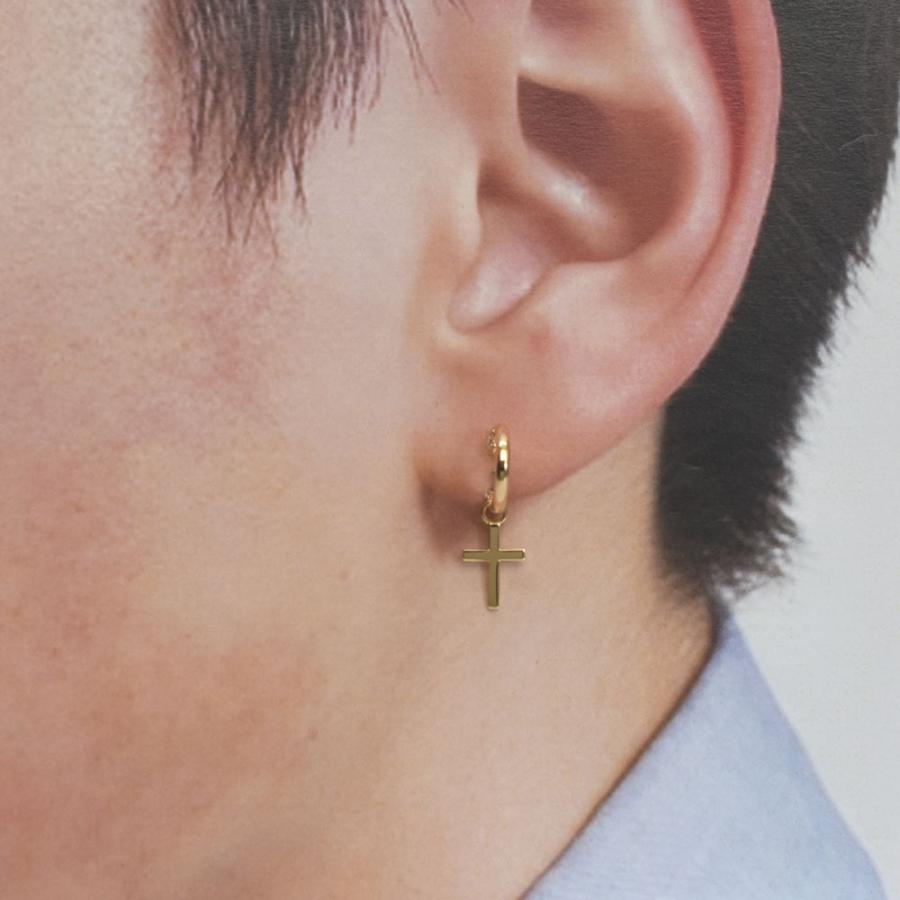 tomatosarada （片側販売）K18 18金 メンズピアス クロス 本体10mm