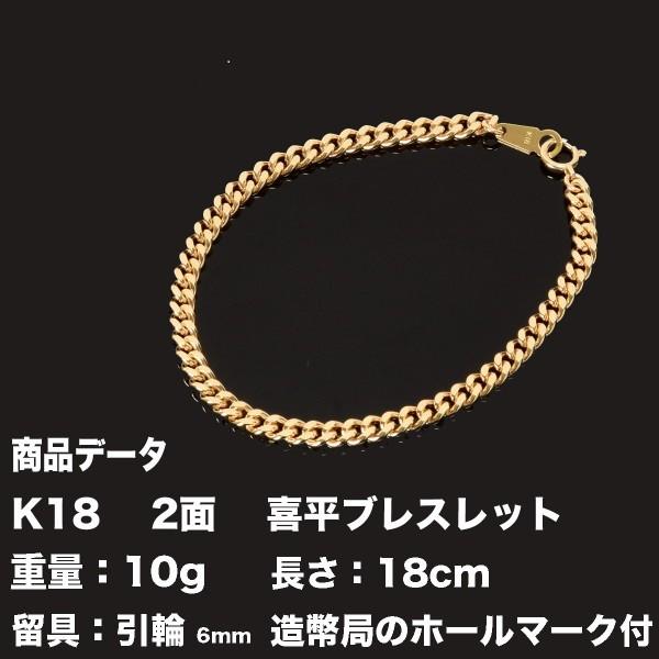 喜平　ブレスレット　18金　K18　二面(10ｇ-18cm)引輪 6mmLプレート　 二面　キヘイ（造幣局検定マーク刻印入）最安値 挑戦　喜平ブレスレット｜tomatosarada