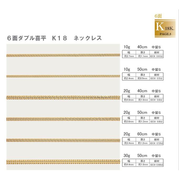 喜平　ネックレス　K18　 18金　六面ダブル（10g-40cm）中留（中折れ） 3mm　　6面 ダブル　 （造幣局検定マーク刻印入）最安値 挑戦　喜平ネックレス｜tomatosarada｜06