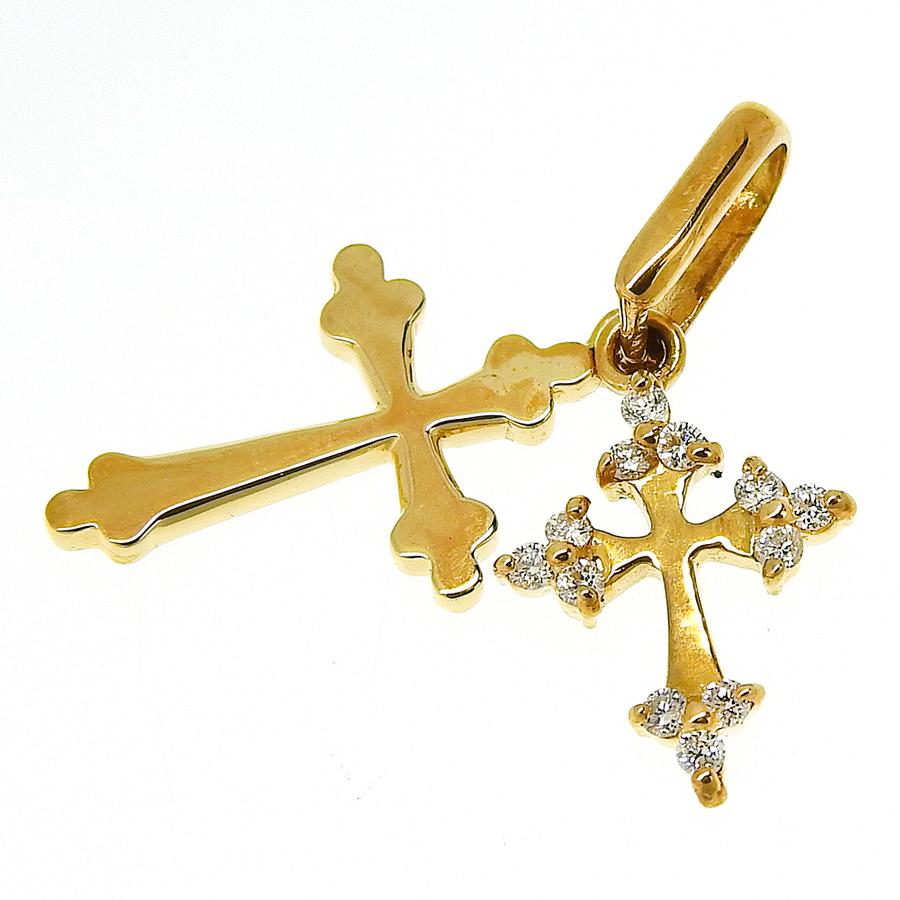 tomatosarada（トマトサラダ） 2連 ダイヤ付きクロス ペンダントトップ