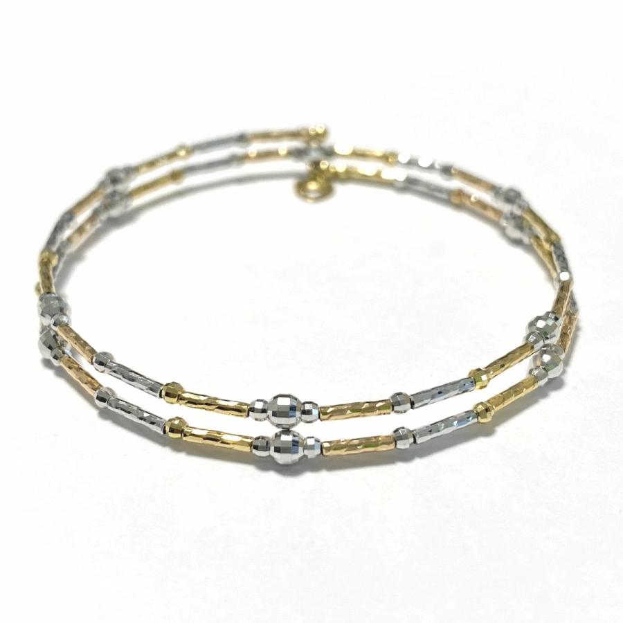 K18　リング 18金 ミラーボールカット 形状記憶 2連 スパイラル フリーサイズ 18k ブレスレットの画像