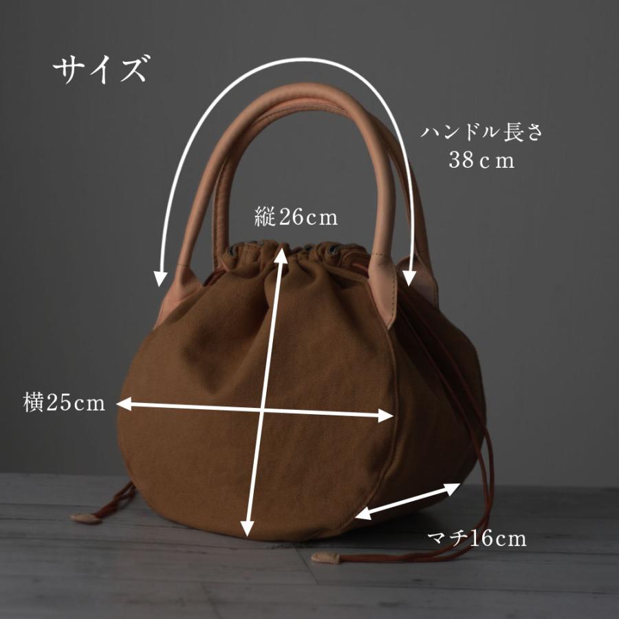 ハンドバッグ 本革×帆布 長財布も入るぽってり巾着バッグ レディース