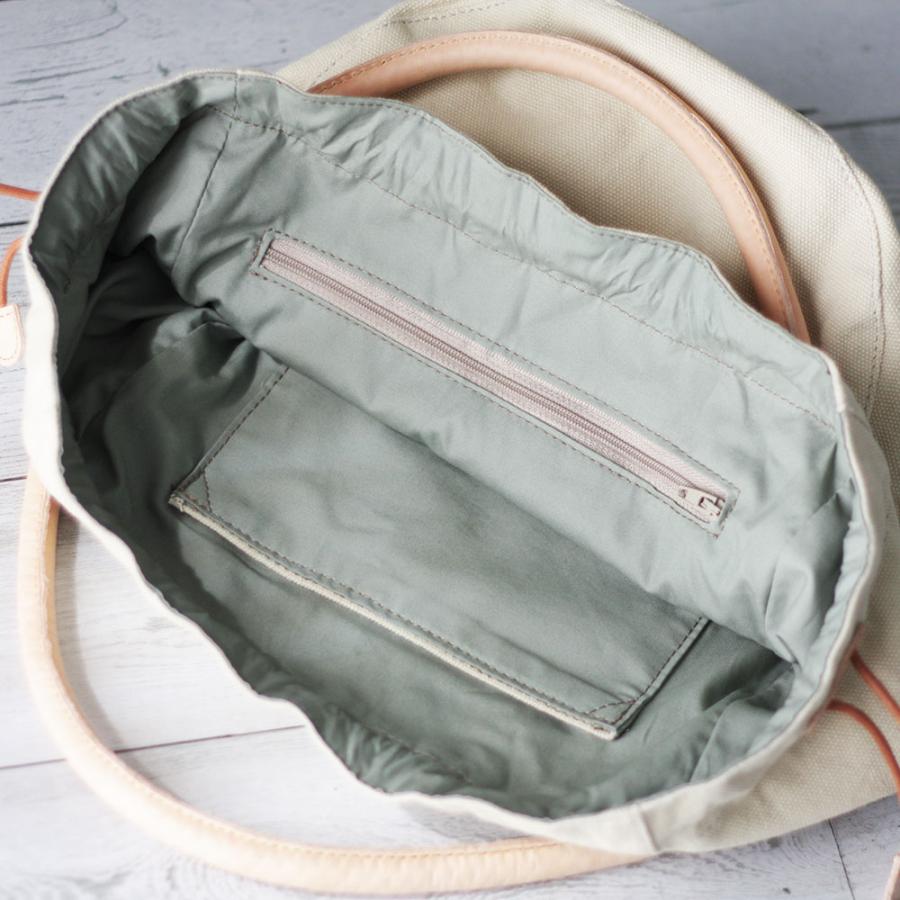 ハンドバッグ 本革×帆布 長財布も入るぽってり巾着バッグ レディース