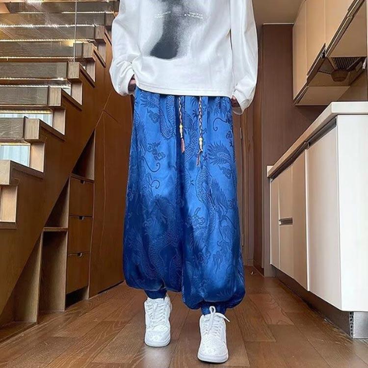 サルエルパンツ 龍柄 ドラゴン柄 メンズ 涼しいパンツ 春夏