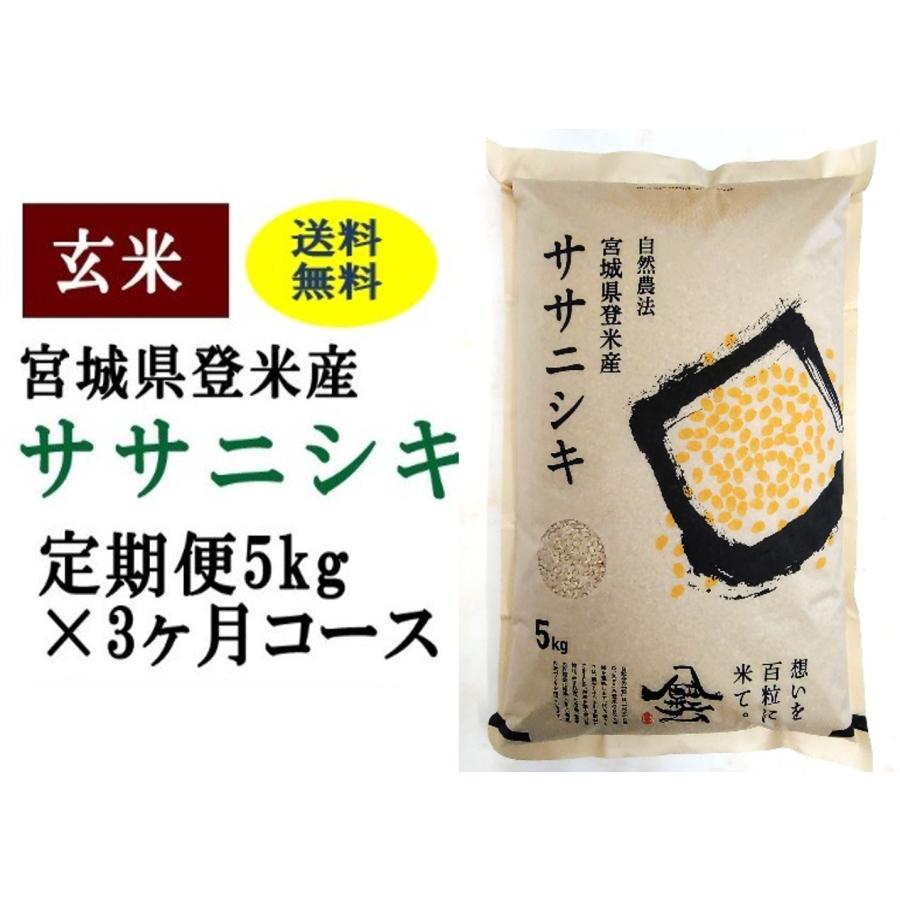 定期便3ヶ月コース：ササニシキ玄米5kg 宮城県登米産