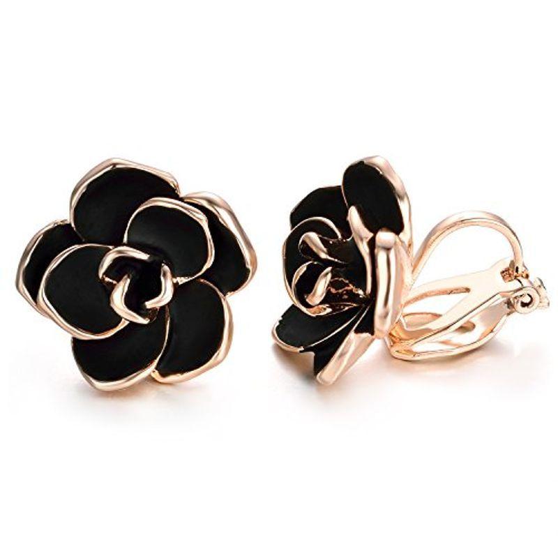 Yoursfs 薔薇 イヤリング 黒 イヤリングクリップ レディース おしゃれ 黒 バラ 花 エナメル 18k ピンクゴールド イヤリング とみたけショップ 通販 Yahoo ショッピング