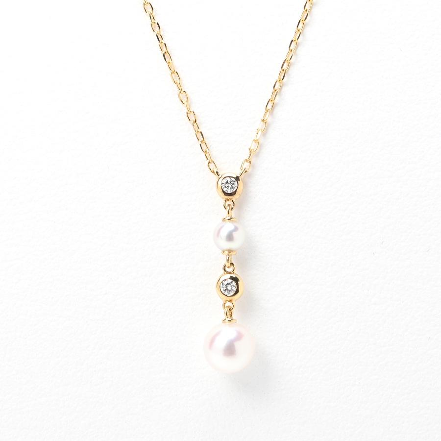 MIKIMOTO ミキモト ネックレス K18YG パール 6.6/4.2mm ダイヤ 40cm 