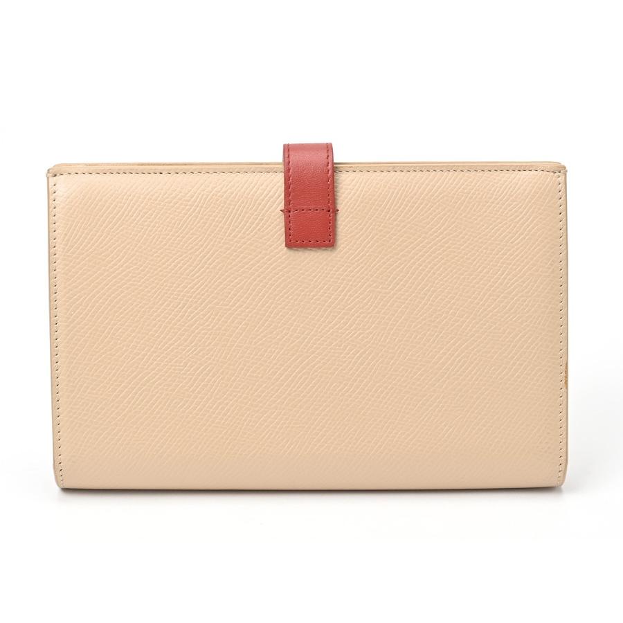 セリーヌ ラージ ストラップ ウォレット 10B63 ベージュ/レッド【中古 