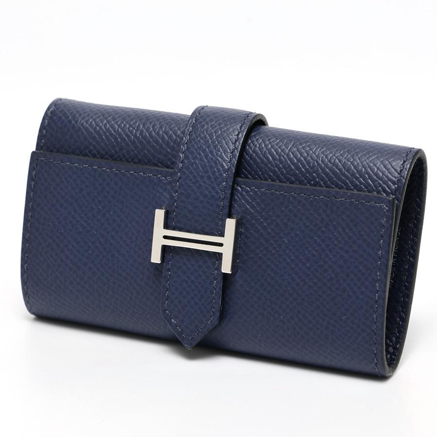 【美品】HERMES エルメス　べアン 4連キーケース　ブルー　W刻印 Bearn エルメス ベアン キーケース 4連 ヴォー エプソン ネイビー系