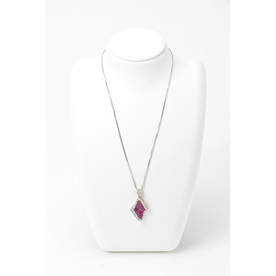 K18WG ネックレス ルビー 3.92ct / ダイヤ 0.46ct 〜45cm