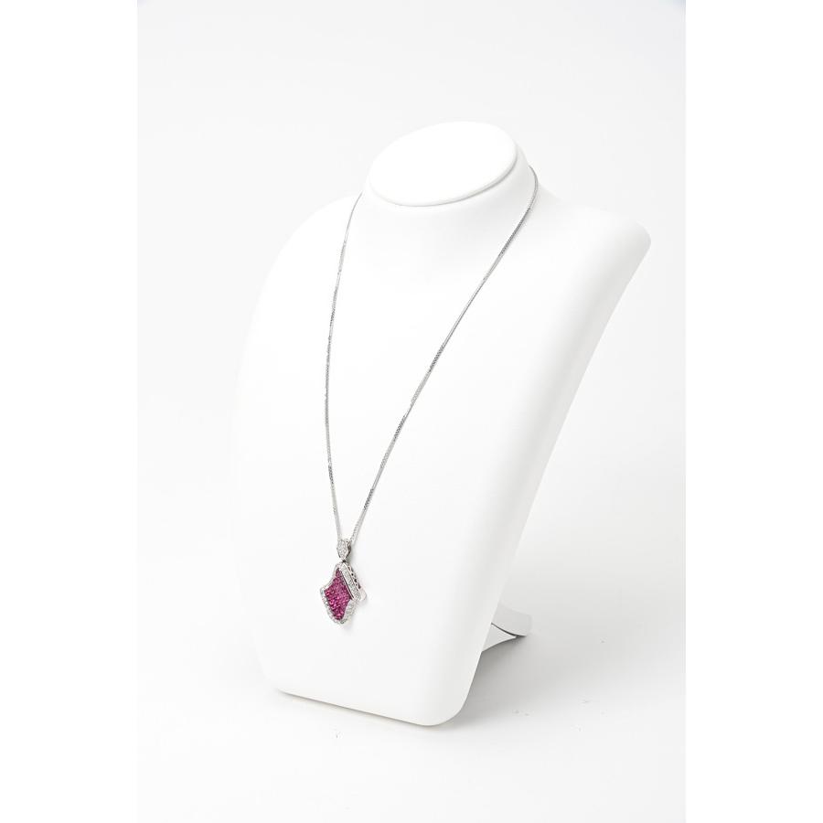 K18WG ネックレス ルビー 3.92ct / ダイヤ 0.46ct 〜45cm ミステリー