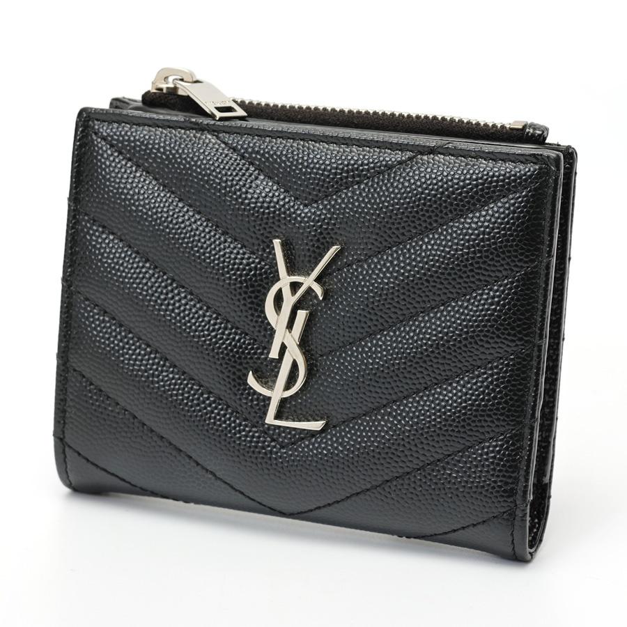 ✨美品✨イヴサンローラン　YSLロゴ刺繍バイフォールドウォレット　ブラック SAINT LAURENT サンローラン モノグラム バイフォールドウォレット