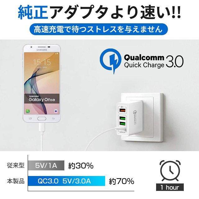 USB ACアダプター 急速 USB 充電器 4ポート 同時充電 コンセント QC3.0 4口チャージャー スマホ 2.4A Galaxy Xperia Sony iPhone Android｜tomifuku-store｜05