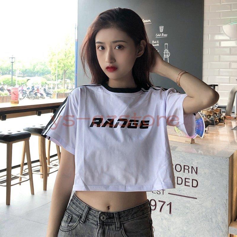 黒の短いtシャツ女性の夏の綿のへそ出し半袖です 人気総合 レディース