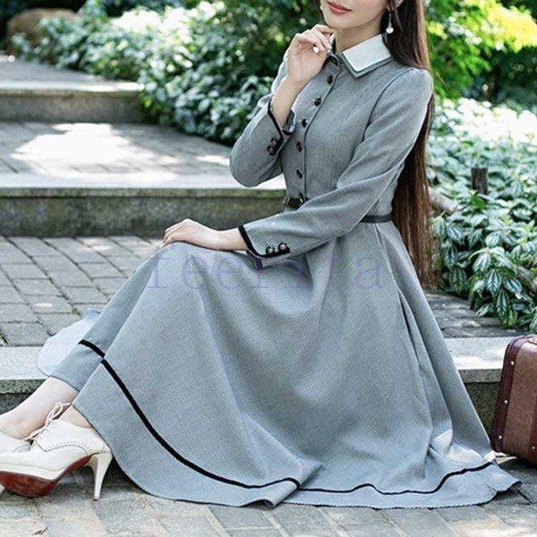 英国のお嬢様が着ているクラシック一品 ワンピース マキシワンピース ロングワンピース ロングドレス 千鳥格 トレロ マキシ 長袖 クラシック 秋冬 春 Re1b500gky ワンピース チュニック Windowrevival Co Nz