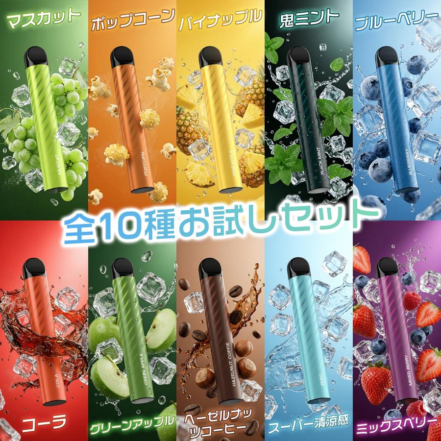 電子タバコ 使い捨て VAPE 10風味セット 1本1500回可能 大容量