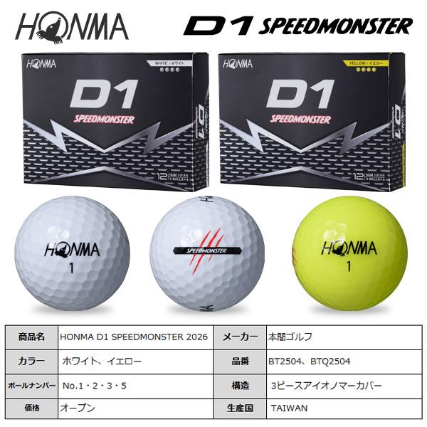HONMA D1 ホンマ 「スピードモンスター」 2026 ゴルフボール 本間