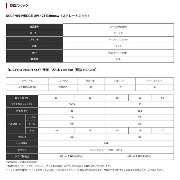 Dolphin Wedge キャスコ ドルフィン ウェッジ DW-123 レインボー Dolphin Wedge キャスコ ドルフィン ウェッジ DW-123 レインボー
