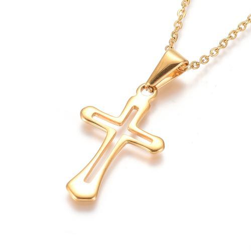 デザインクロス ネックレス ステンレス ゴールド 45cmアズキチェーン 