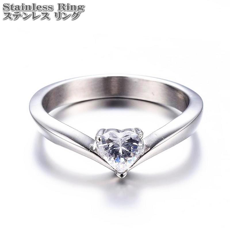 ステンレスジュエリー ハートCZ ステンレスリング ステンレス