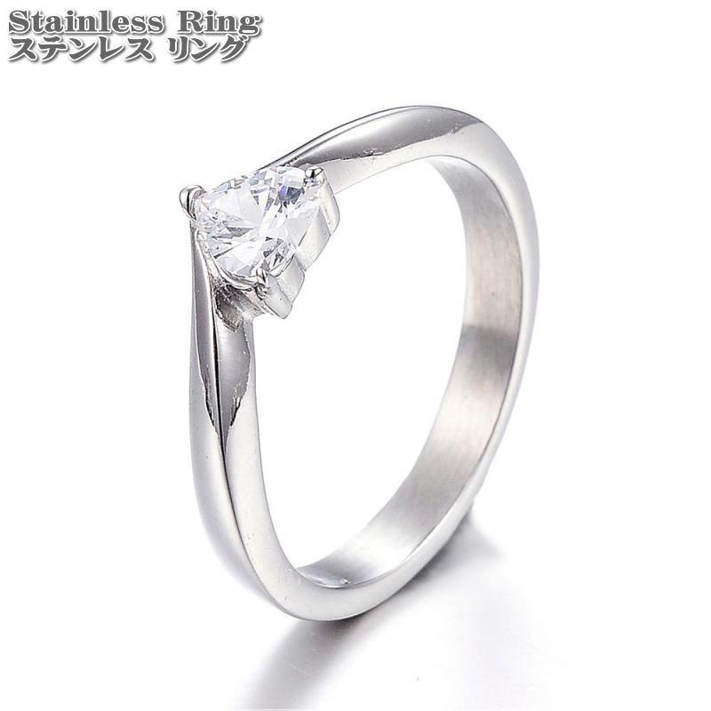 ステンレスジュエリー ハートCZ ステンレスリング ステンレス