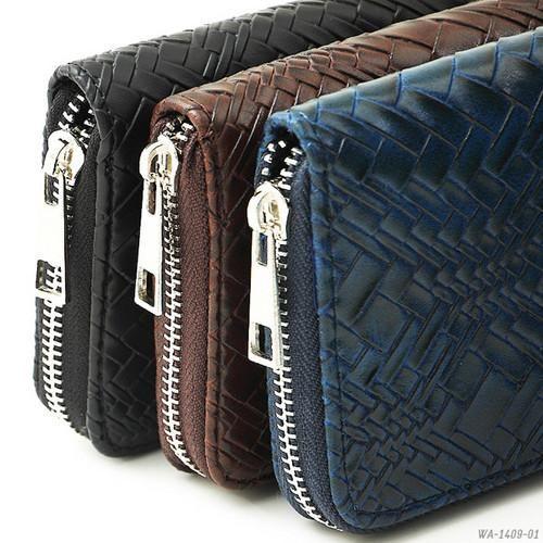 編み込みレザー調 ラウンドファスナーウォレット(小銭入れ付) 長財布