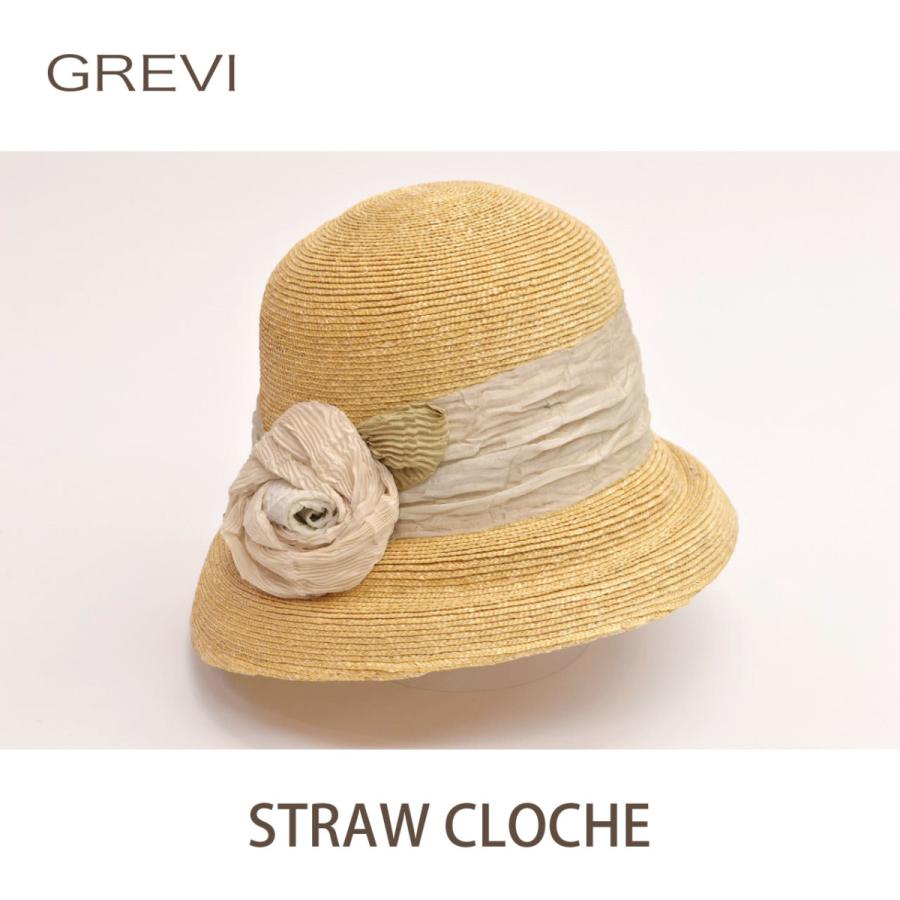 GREVI（グレヴィ） レディース ストローハット ムギ100％ タックブリム