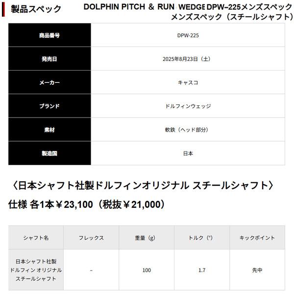キャスコ  ドルフィン ピッチ＆ラン ウェッジ DPW-225 【48°】 Kasco Dolphin PITCH ＆ RUN WEDGE DPW225 「シャンクレスネック」の画像