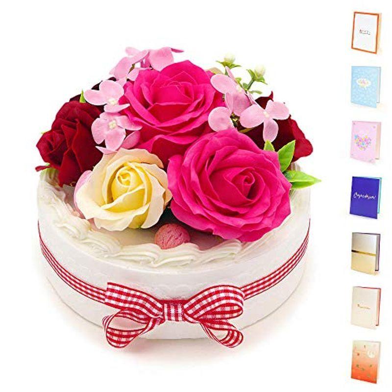 期間限定特価 電報屋のエクスメール 祝電 フレグランスソープフラワー フラワーデコレーションケーキ フランボワーズ と 紙素材カード電報 のセット 花