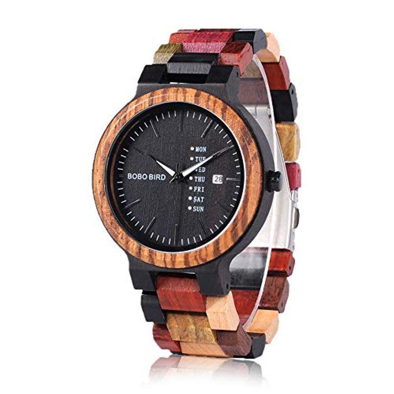 BOBO BIRD メンズ 木製腕時計 天然木材 カラフル 曜日・日付表示 日本製クォーツムーブメント クロノグラフ 個性的なデザイン ペアウォッチ