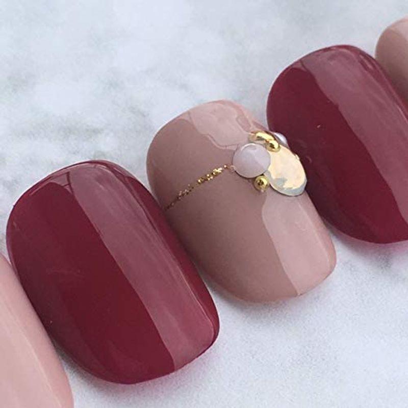 ネイルチップ ５サイズから選べます 1474 ボルドーレッド スモーキーピンクゴールドラインストーン 秋ネイル シンプルネイル Tomoネットショップ福岡店 通販 Yahoo ショッピング