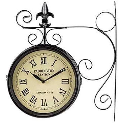 年末のプロモーション特価！ ブラック デュアルフェイス ステーションクロック パディントン 掛け時計、壁掛け時計