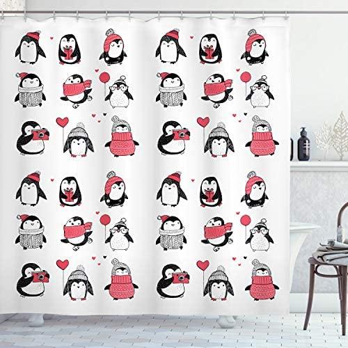 冬シャワーカーテンby Ambesonne かわいいペンギンhand カーテン ブラインド ともちか商店の冬シャワーカーテンby Drawnスタイルセットmerry B076mgfp ともちか商店 Ambesonne かわいいペンギンhand Christmas Greetings赤ちゃ 売れ筋特価