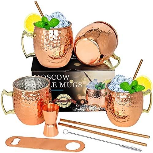 割引発見 Moscow Mule Copper Mugs- Set of 4 Copper Plated Stainless Steel Mug 18oz, f その他アルコールグッズ