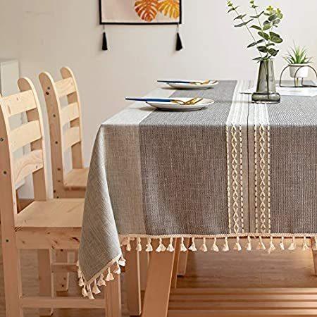 Sunbeauty テーブルクロス カバー 長方形 グレー コットンリネン テーブルクロス 長方形 汚れ防止 テーブルクロス 洗濯可能 洗濯可能 B023mblm ともちか商店 しわ防止 55x86イン タッセル付き 格安中古